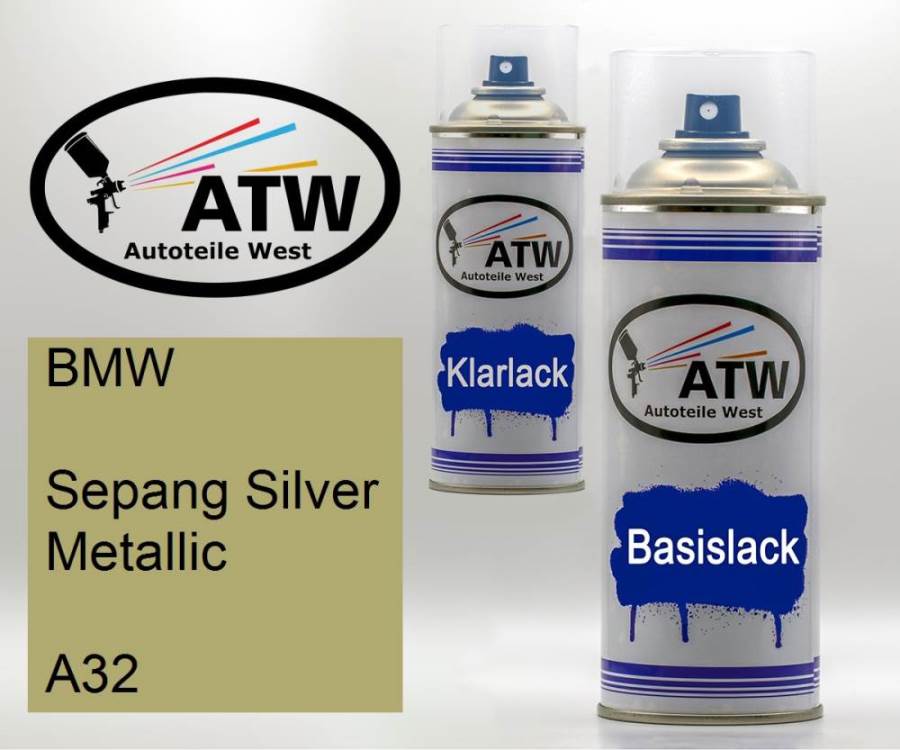 BMW, Sepang Silver Metallic, A32: 400ml Sprühdose + 400ml Klarlack - Set, von ATW Autoteile West.